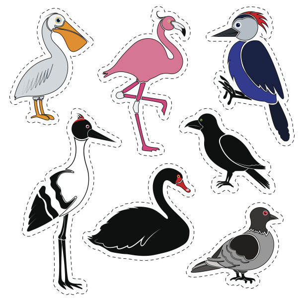 矢量动物鸟类卡通啄木鸟