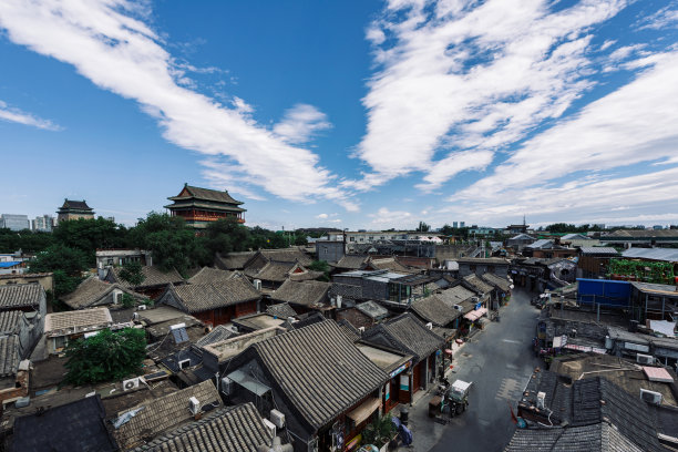 蓝天白云下的北京地标性建筑