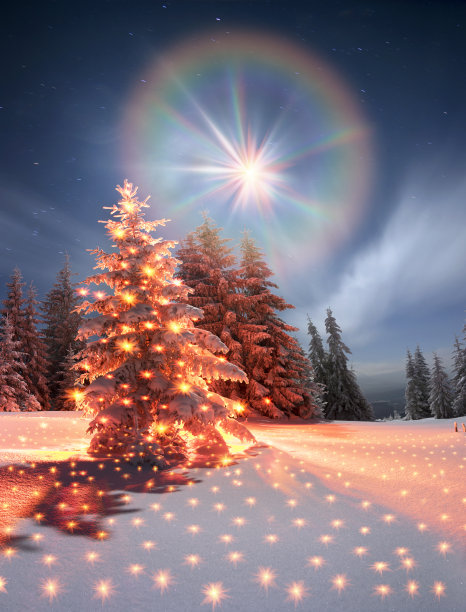 童话般的白色圣诞树