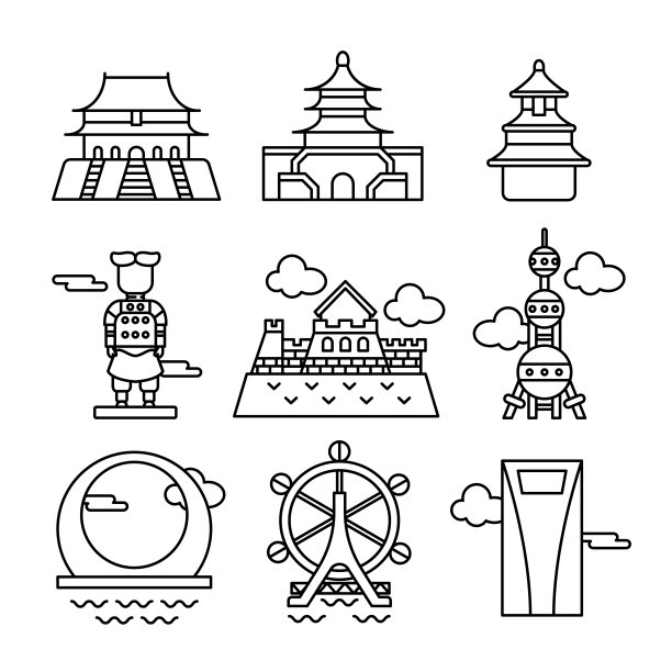 中国标志建筑创意插画