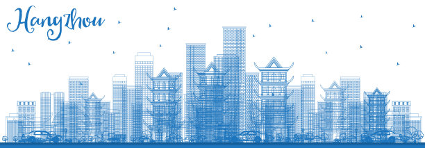 杭州城市天际线矢量地标建筑插画
