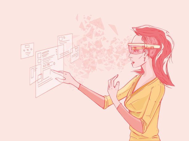 矢量vr眼镜虚拟现实模拟器插画