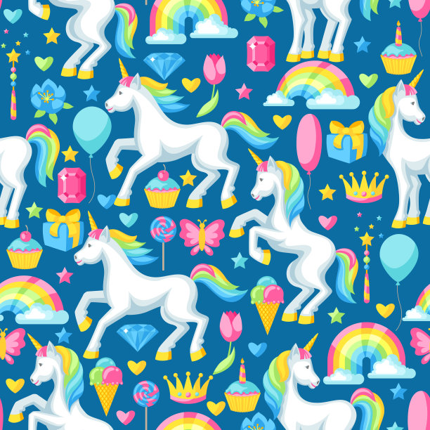 可爱动物卡通彩虹热气球云朵背景