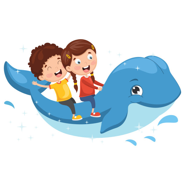 鲸鱼与女孩海洋插画