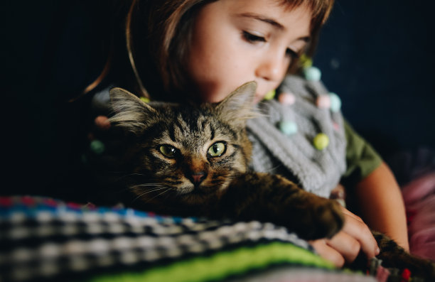 女孩抱着小猫