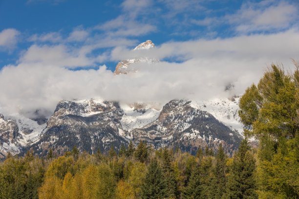 美国大提顿峰雪山自然风光