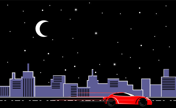 城市中夜色下的汽车