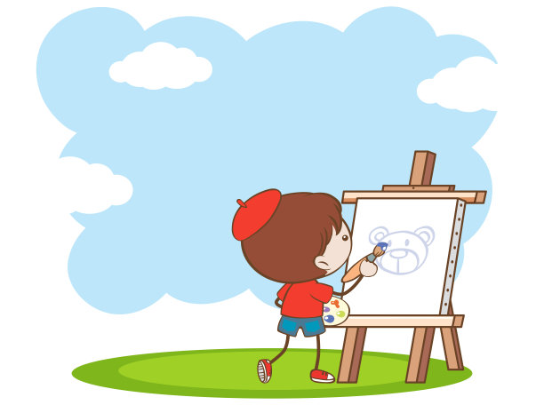 卡通孩子画画框架插画