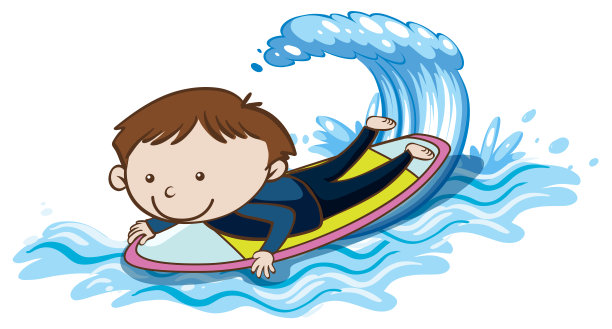 卡通儿童节快乐冲浪的男孩