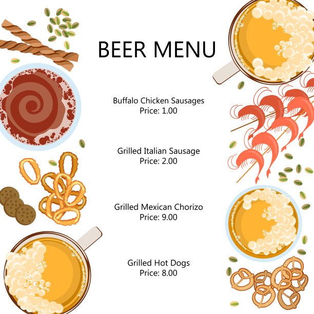 矢量啤酒的棕色背景的菜单