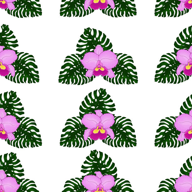 有机随性的热带叶子设计四方连续纹样