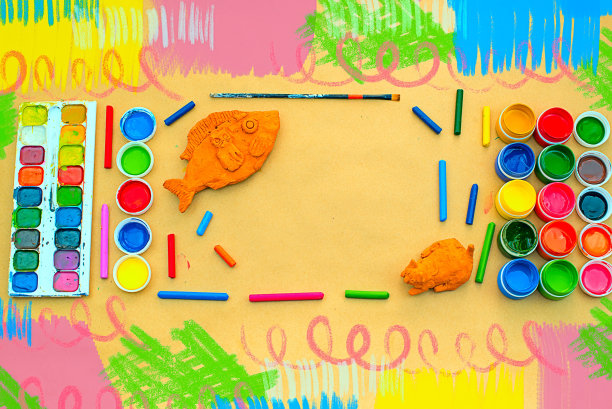 儿童游戏陶土,边框,画画