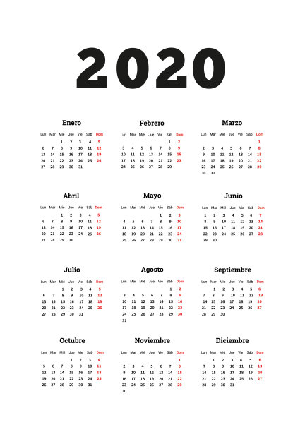 2020日历表