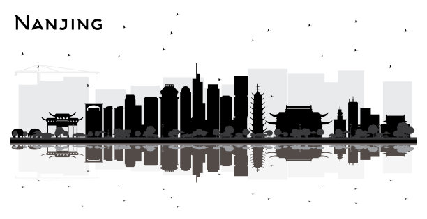 城市地标建筑剪影南京