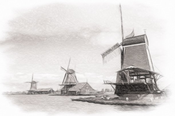 油画,荷兰,风车