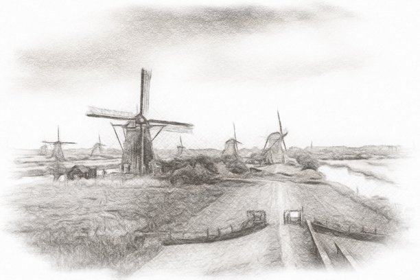 油画,荷兰,风车