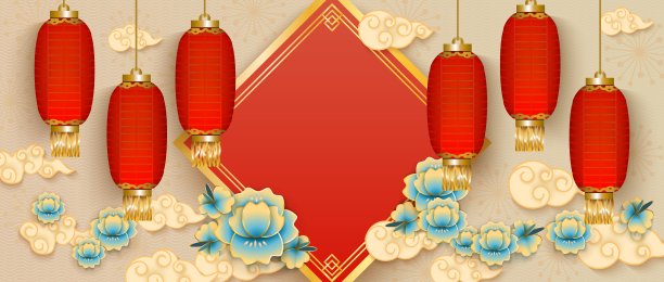 中国红新春好年菱形挂件装饰插画