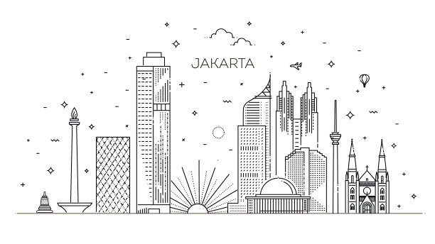 印尼标志建筑线稿
