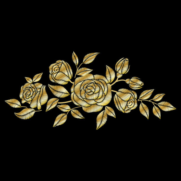 金玫瑰纹绣