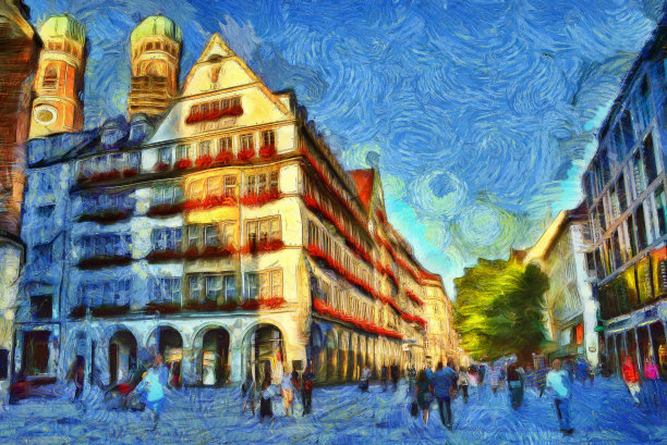 欧式建筑街景油画