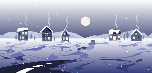 卡通冬季夜晚月亮风景矢量图
