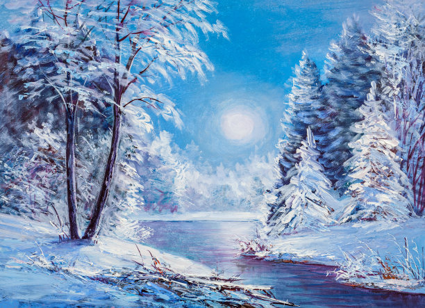 冬天风景油画