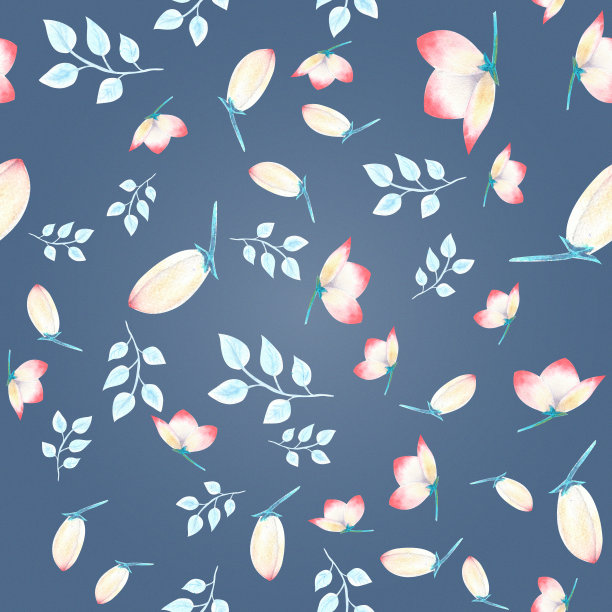 水彩底纹几何花卉四方连续图案