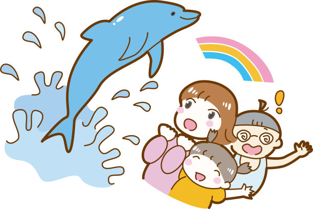 亲子插画海洋海豚男孩