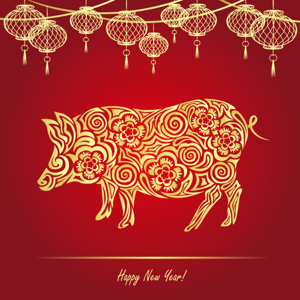 红色中国风猪年春节背景设计