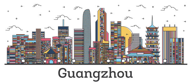广州城市地标建筑插画
