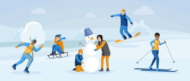 卡通冬季堆雪人插画