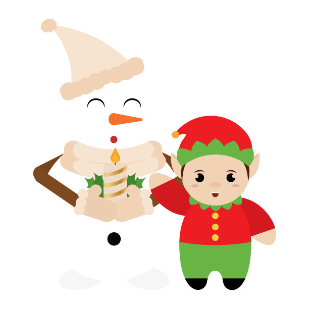 圣诞节雪人和圣诞老人在雪地里
