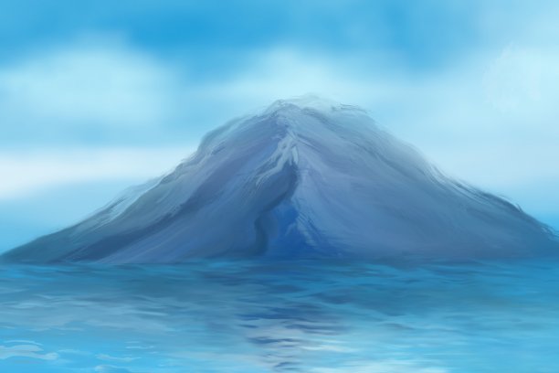 山峰湖泊风景画