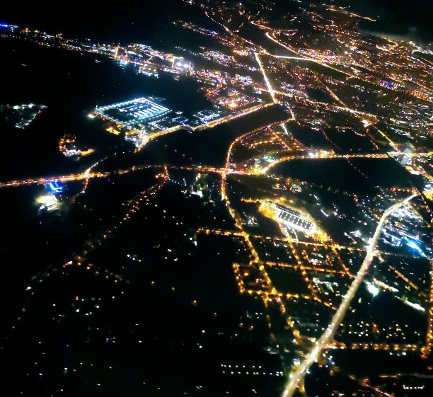 夜空,俯瞰,城市,灯火