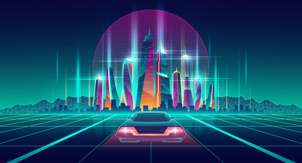 科技风霓虹城市插画
