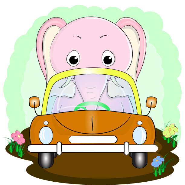 可爱卡通坐小汽车的大象