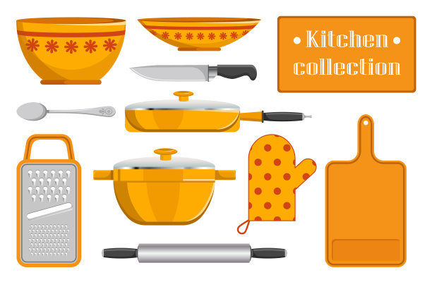 彩色厨房用品矢量图