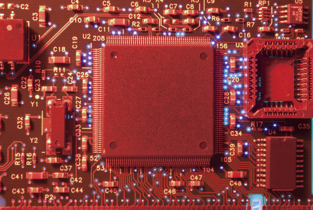 红色科技背景半导体芯片