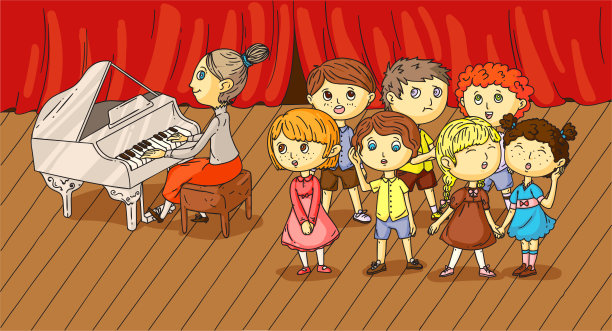 弹钢琴的卡通孩子