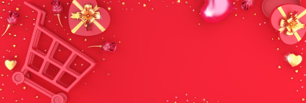 红色玫瑰花创意情人节促销海报