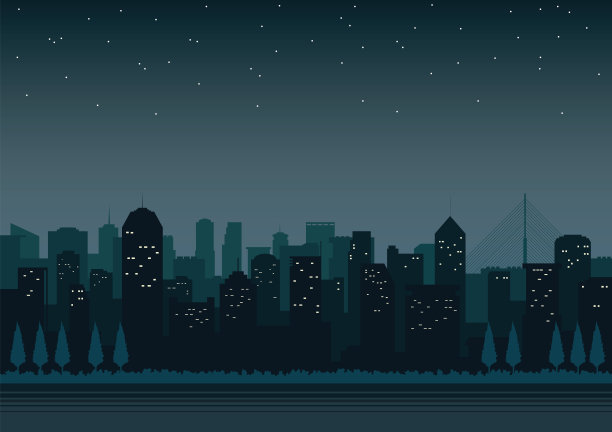 城市夜景剪影矢量