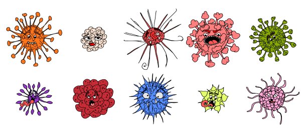 细菌病毒图标集。草图