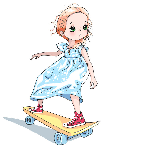 玩滑板的卡通人物形象