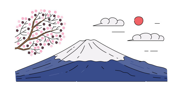 富士山樱花插画