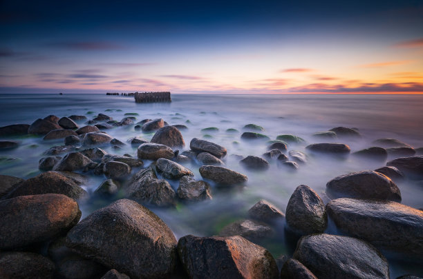 夏季海边建筑自然风光背景素材