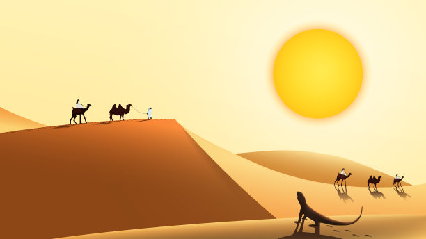 沙漠骆驼蓝天游人