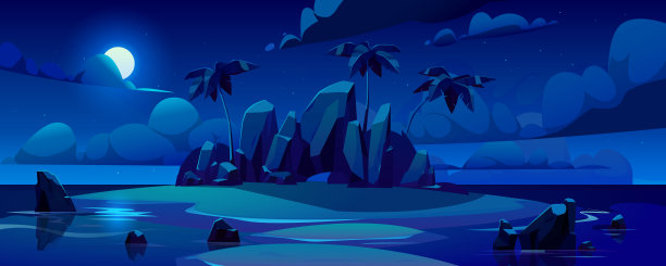夜空下的棕榈树