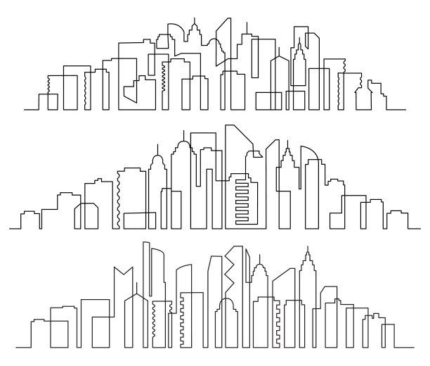 城市建筑剪影线稿