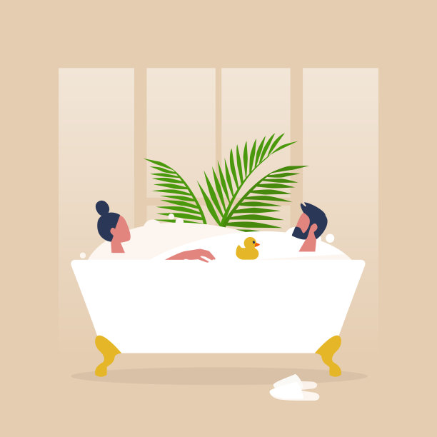 卡通浴缸泡澡女人