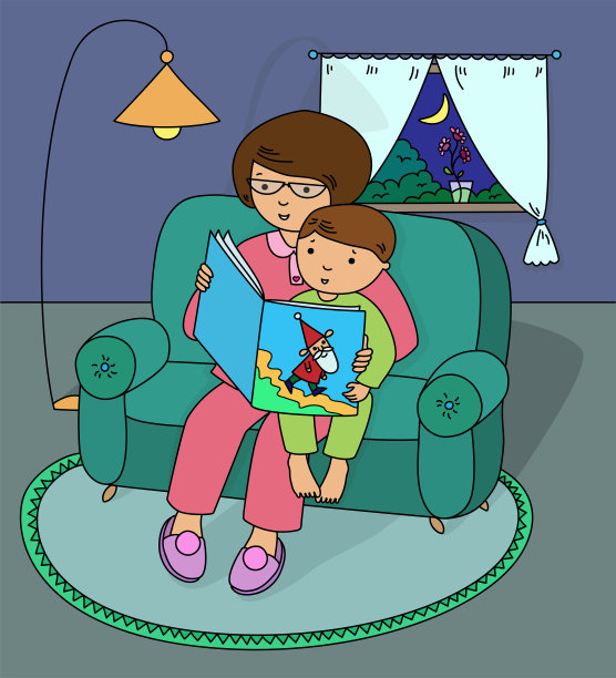亲子插画母子阅读陪伴